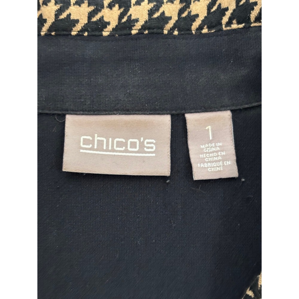 Chicos Houndstooth Blazer Jacket Tan Black Size 1 Medium Single Button Notched - Picture 2 of 6